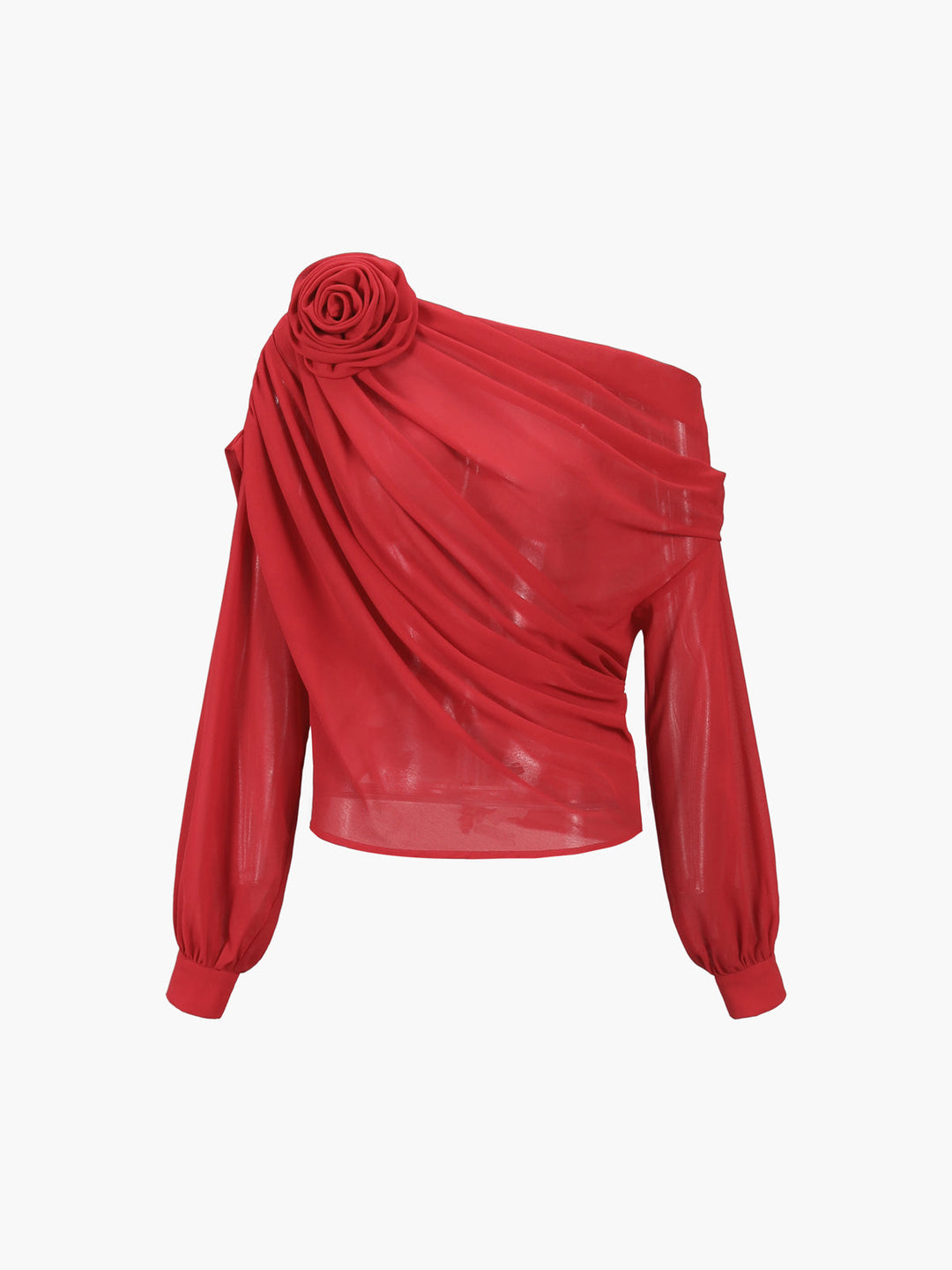 Chiffon Halbtransparentes One-Shoulder-Bluse mit asymmetrischem Schnitt