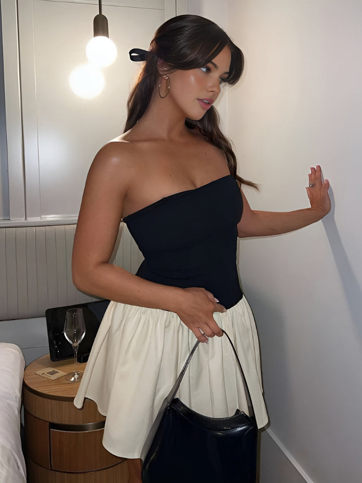 Patchwork-Bustier-Kleid mit Rückenausschnitt