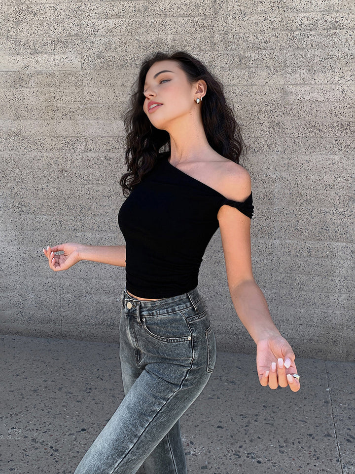 Asymmetrischer Neck One Shoulder Off Top