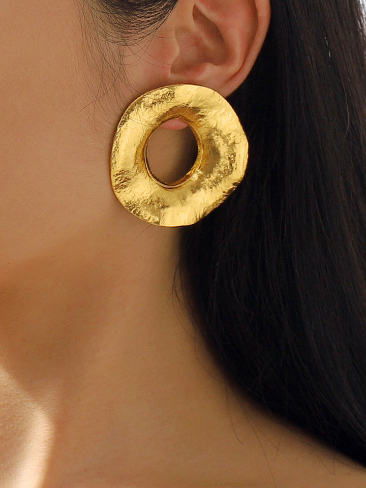 Gold Texturierte Metall Runde Ohrstecker