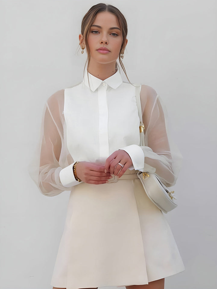 Halbdurchscheinendes Hemd aus Organza mit Puffärmeln