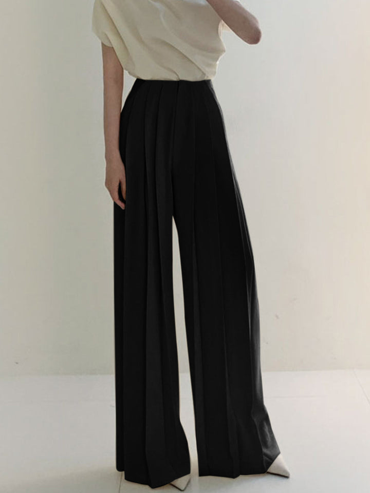 Plissierte High-Waist-Hose mit weitem Bein