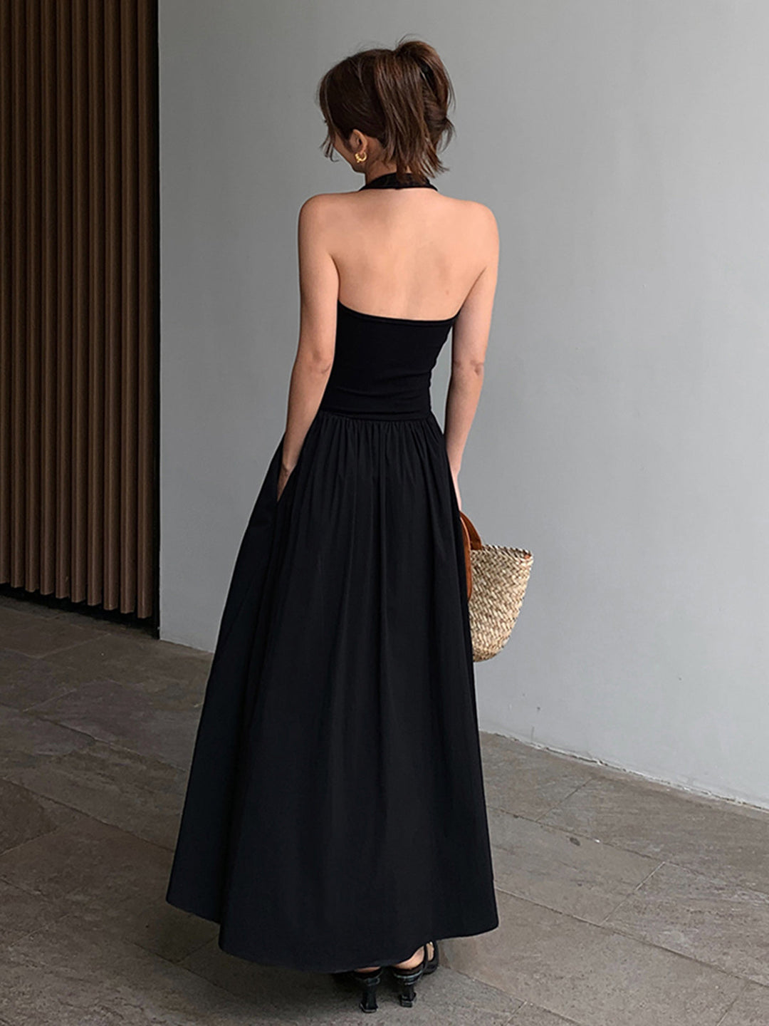Minimalistische Halter-Rückenfreie Lange Kleid