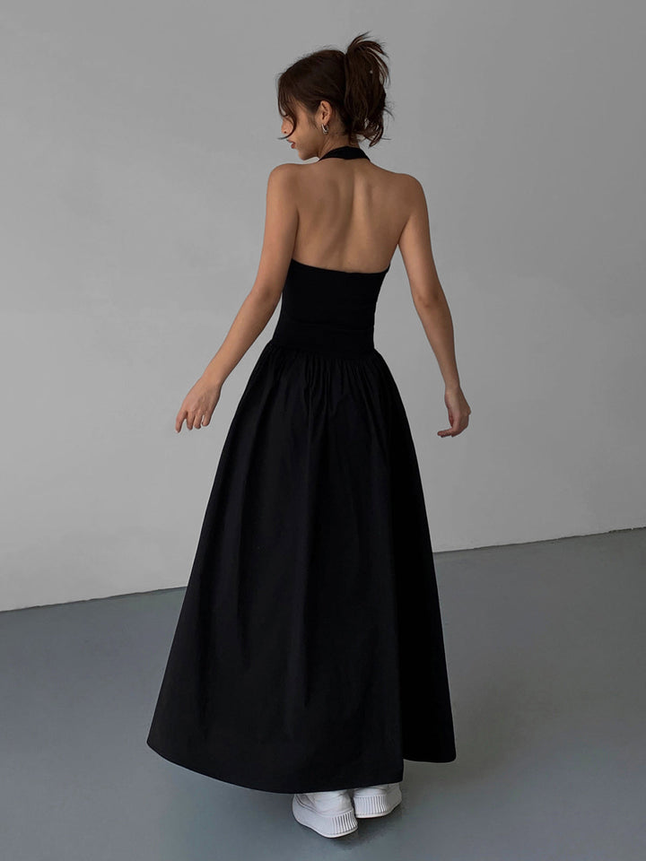 Minimalistische Halter-Rückenfreie Lange Kleid