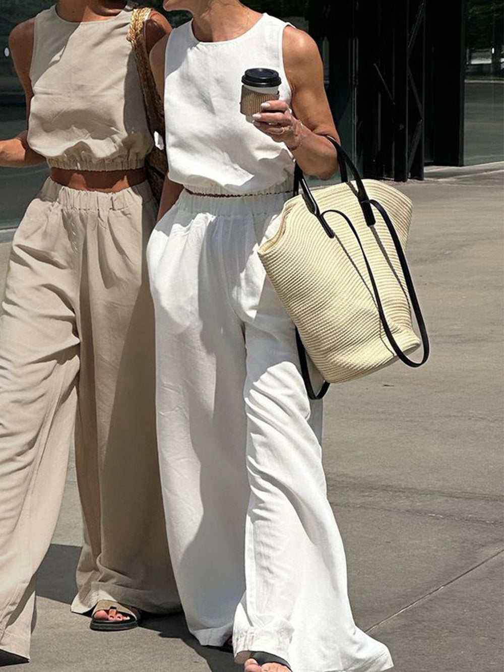 Minimalismus Einfarbig Split Hosen Set