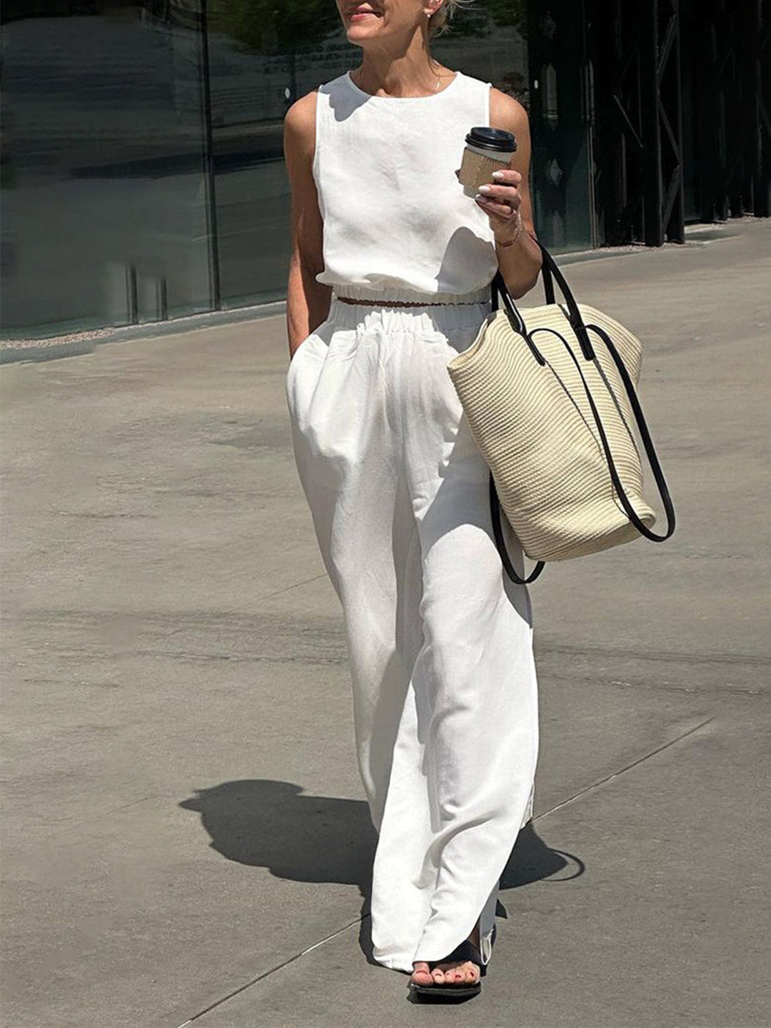 Minimalismus Einfarbig Split Hosen Set