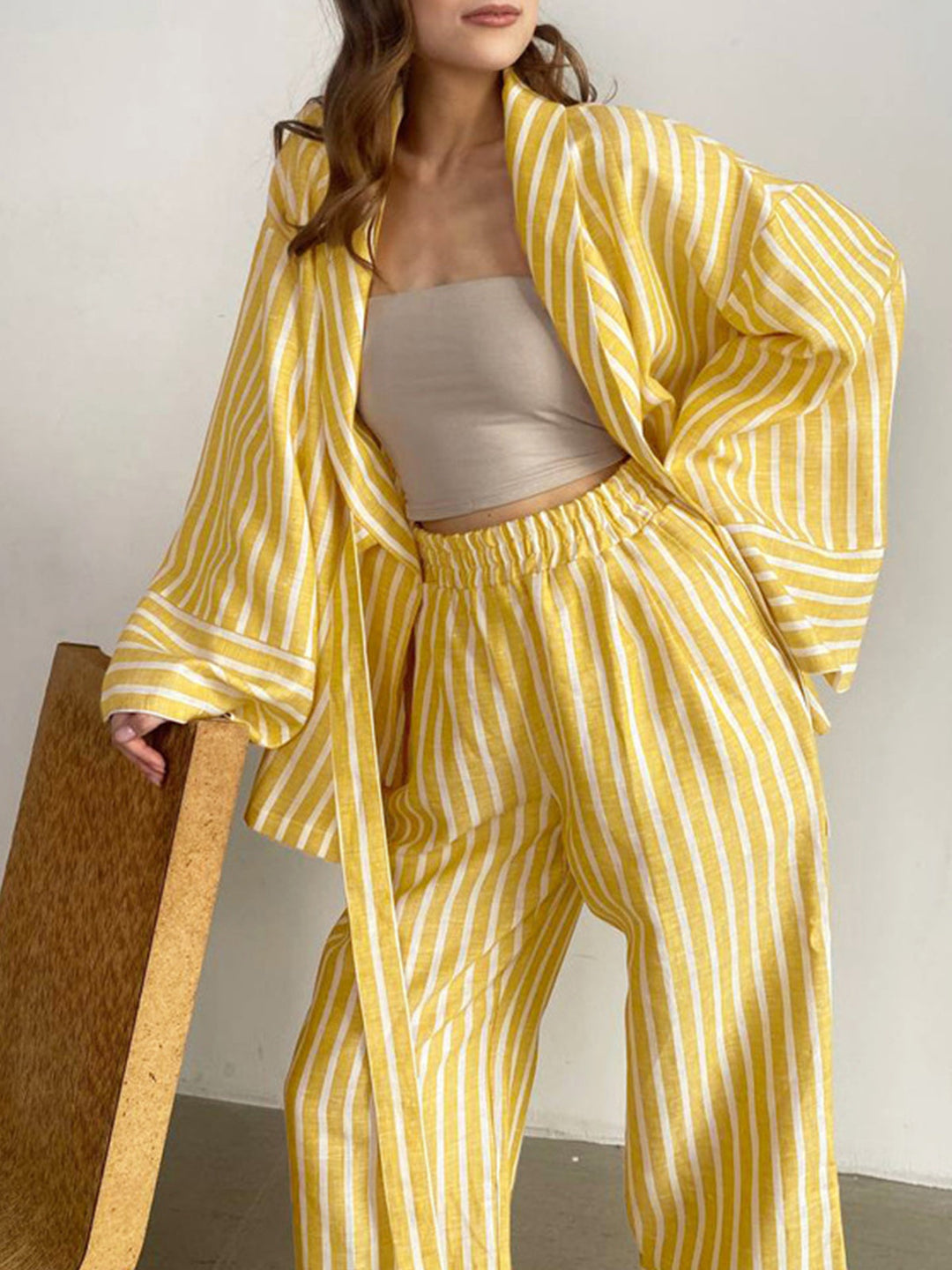 Oversized Geknotete Gestreifte Hosen Set