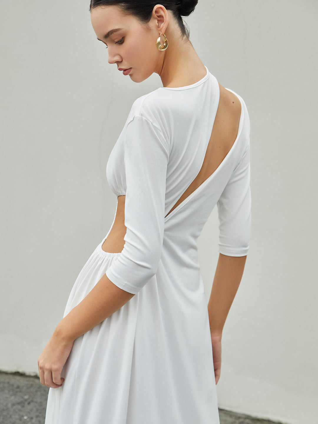 Cut Out Ruched Split Knit Maxi Kleid