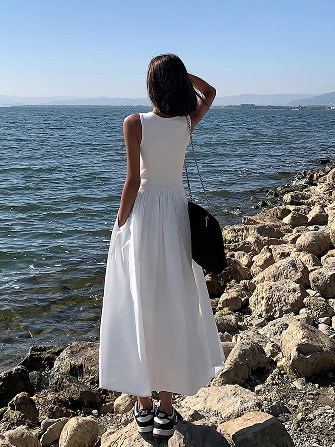 Freizeit Rundhals Kleid mit langen Ärmeln