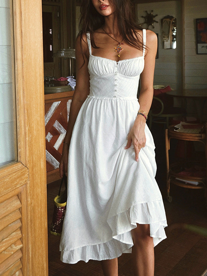 Rüschensaum-Träger-Midi-Kleid mit Paisleymuster