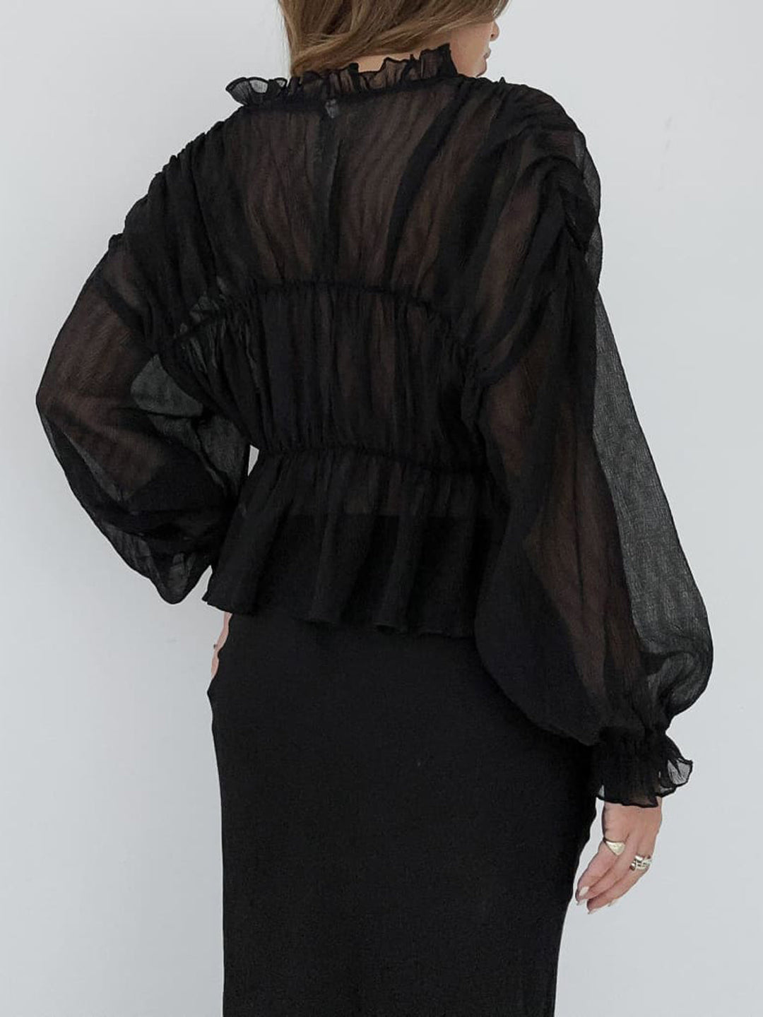 Sheer Chiffon Rüschen-Detail-Bluse