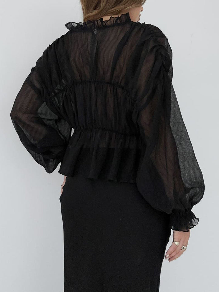 Sheer Chiffon Rüschen-Detail-Bluse