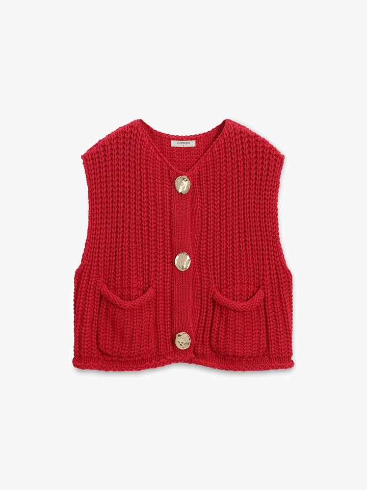 Häkel-Strickweste mit Knopfleiste