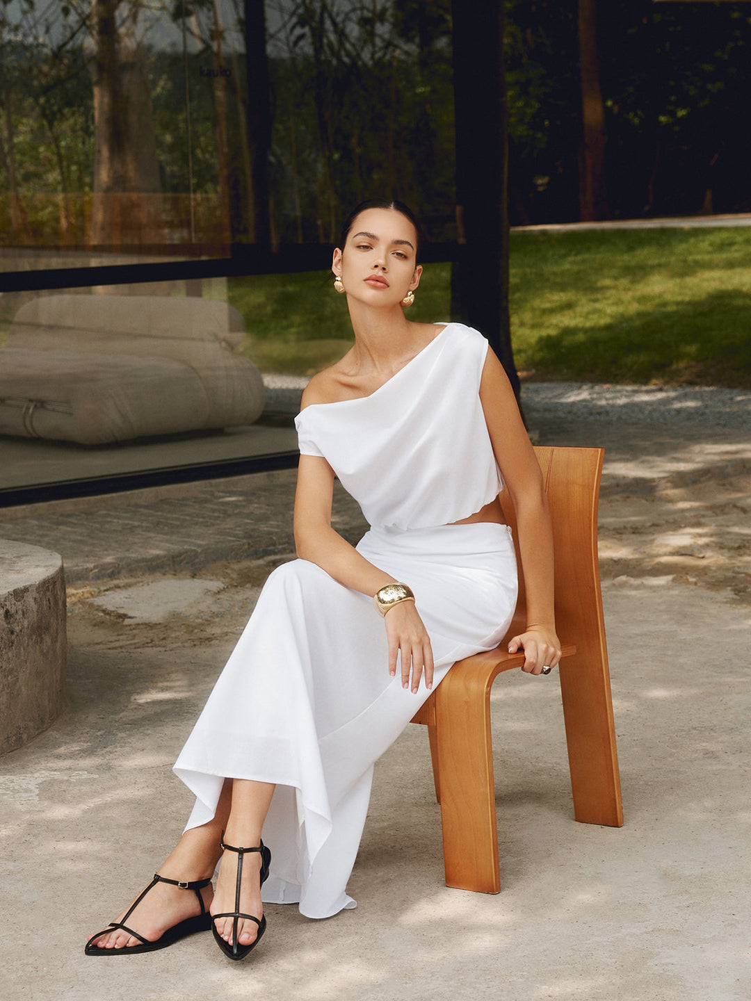 Baumwoll & Leinen One-Shoulder-Oberteil
