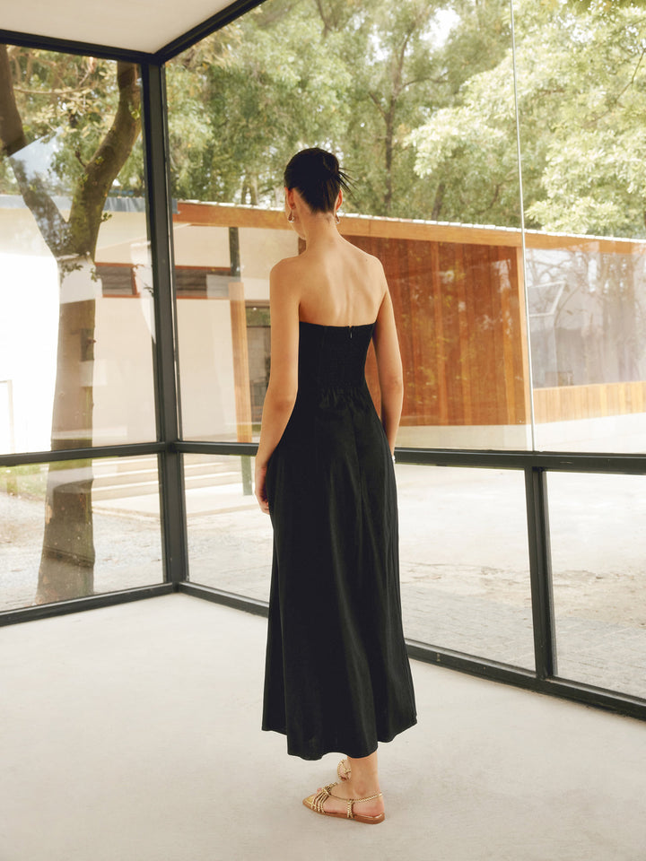 Leinenmischungen Basic Taschen Röhrenkleid Lang