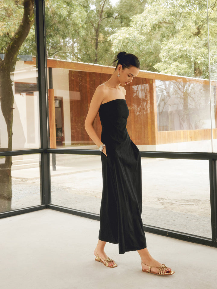 Leinenmischungen Basic Taschen Röhrenkleid Lang