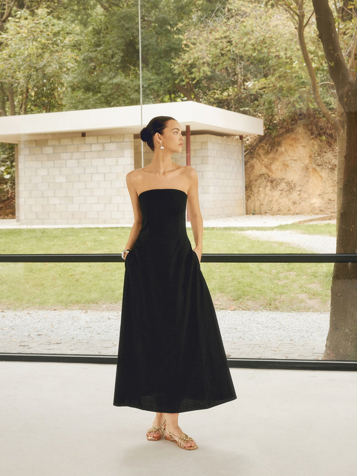 Leinenmischungen Basic Taschen Röhrenkleid Lang