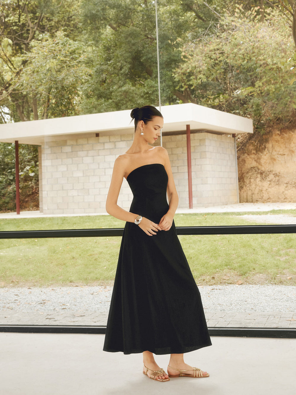 Leinenmischungen Basic Taschen Röhrenkleid Lang