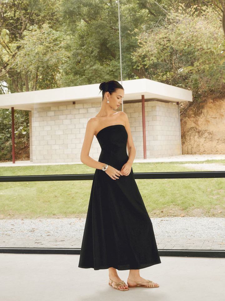 Leinenmischungen Basic Taschen Röhrenkleid Lang