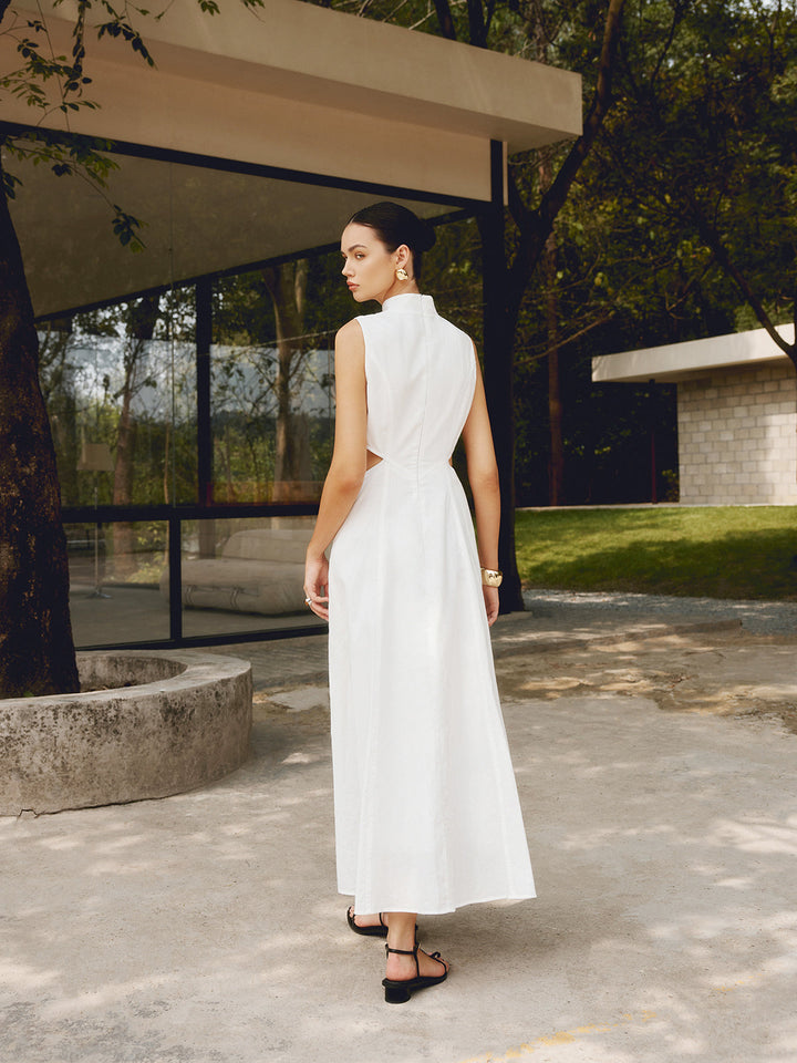Baumwoll- & Leinen-elegantes Cutout-langes Kleid