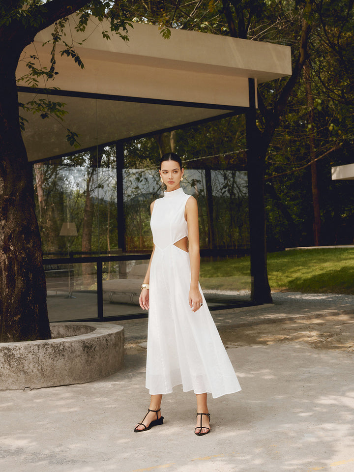 Baumwoll- & Leinen-elegantes Cutout-langes Kleid