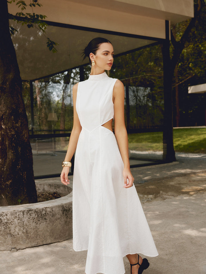 Baumwoll- & Leinen-elegantes Cutout-langes Kleid