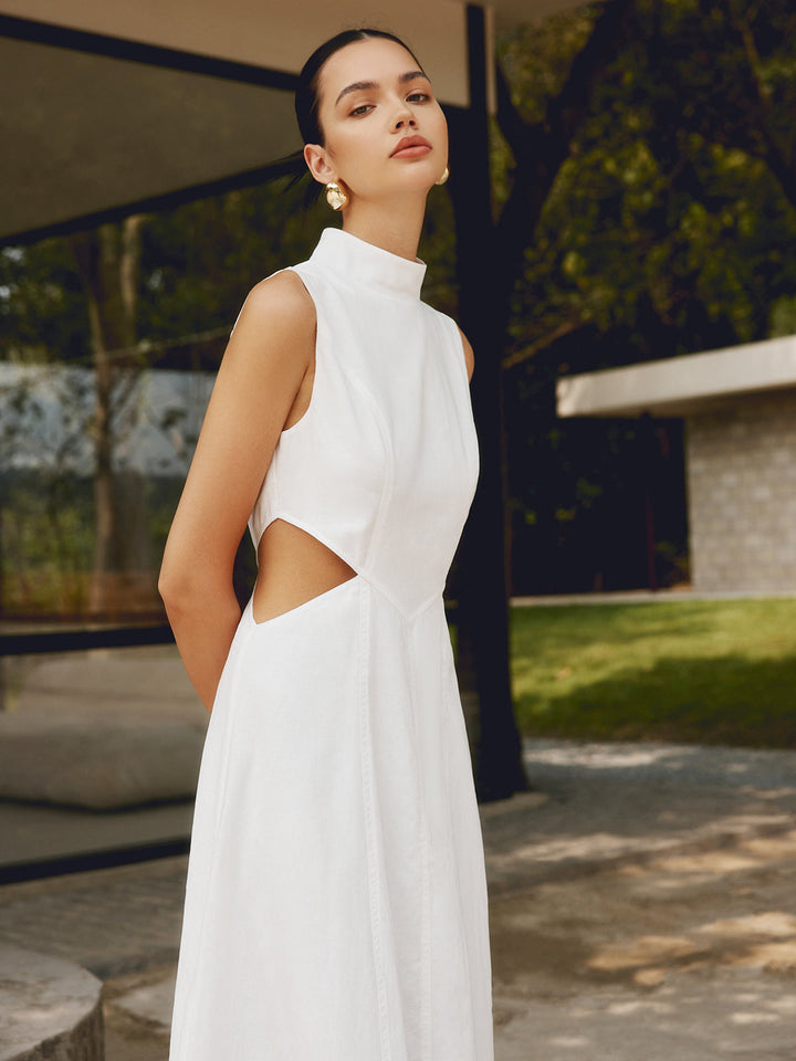 Baumwoll- & Leinen-elegantes Cutout-langes Kleid