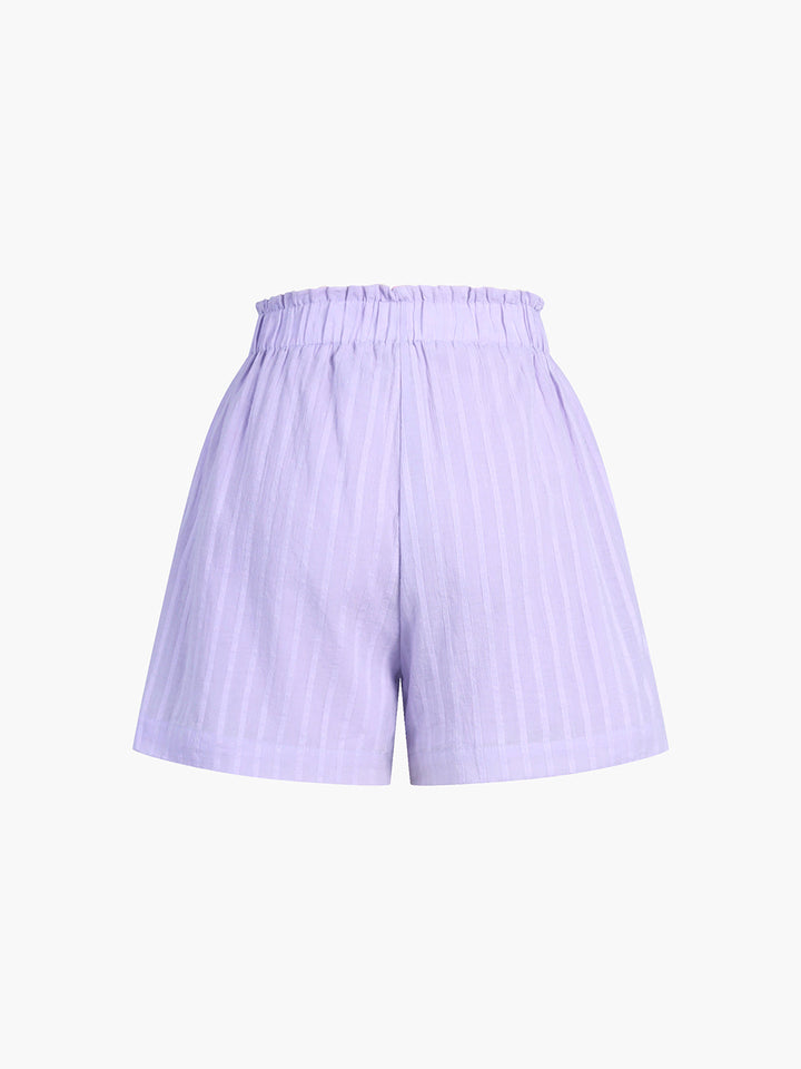 Rein Baumwolle Nadelstreifen Langarm-Shorts-Set