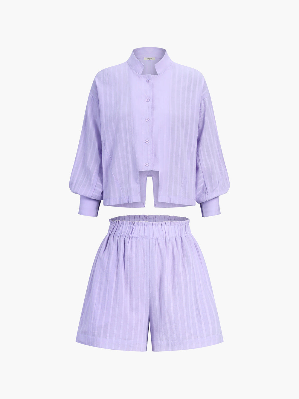 Rein Baumwolle Nadelstreifen Langarm-Shorts-Set