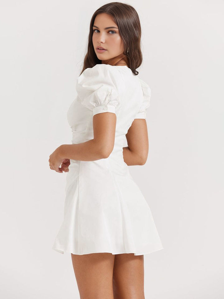 Puffärmliches kurzes Hemdblusenkleid