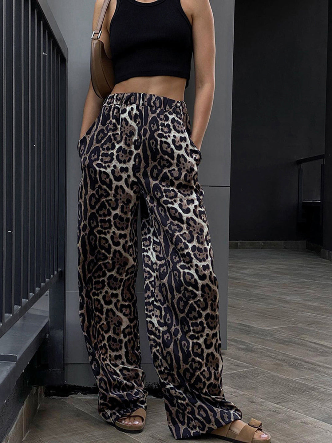 Leopardenmuster Hose mit weitem Bein