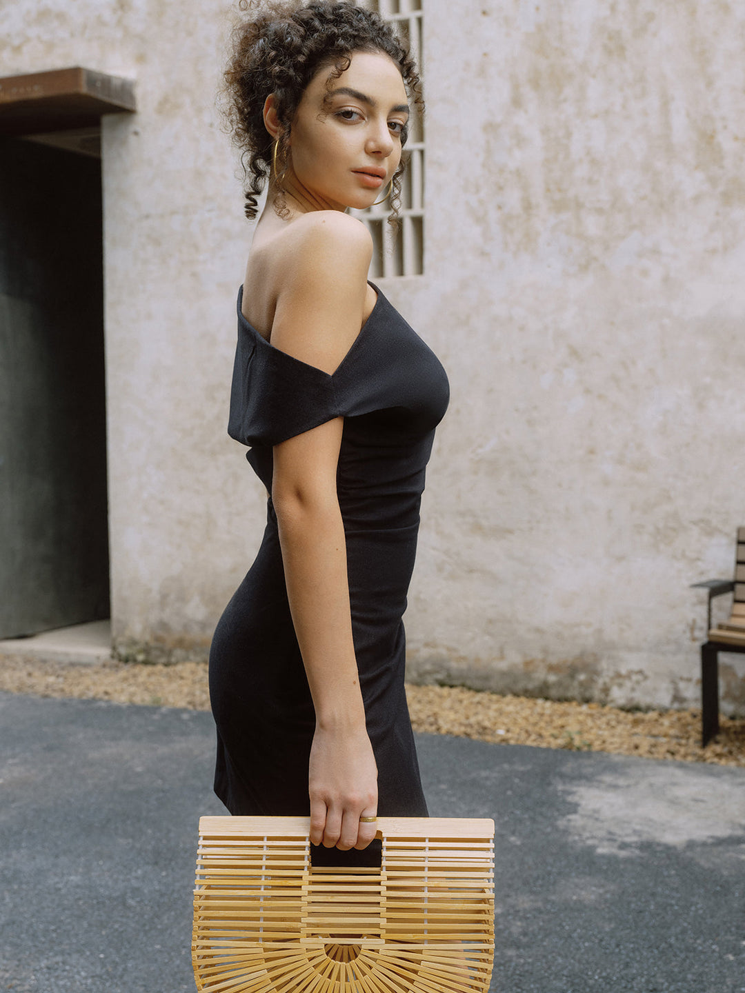 Baumwoll- & Leinen-Asymmetrischer Halsausschnitt One-Shoulder-Kurzarmkleid