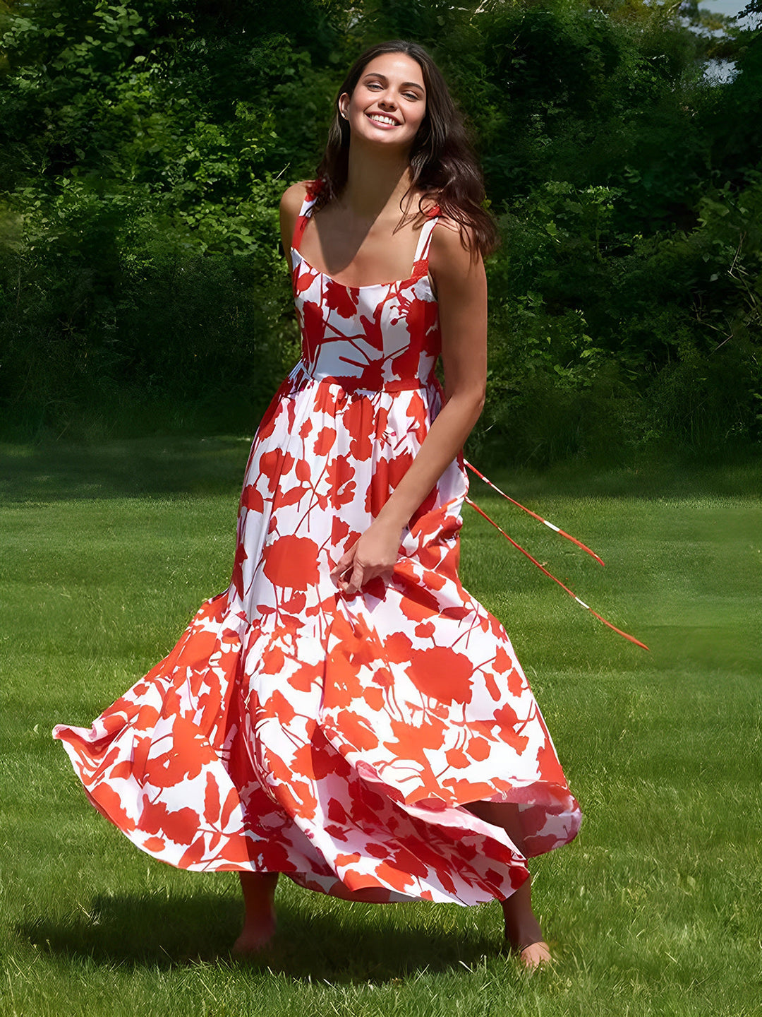 Blühend im Sommer Blumenmuster Cami Maxikleid