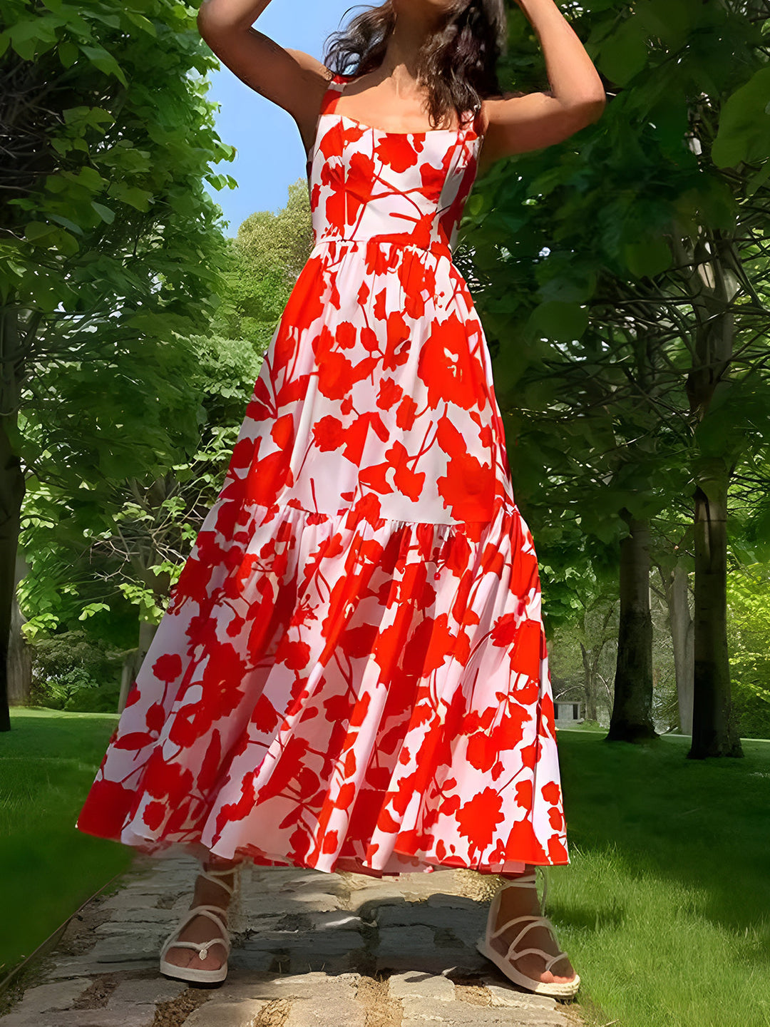 Blühend im Sommer Blumenmuster Cami Maxikleid