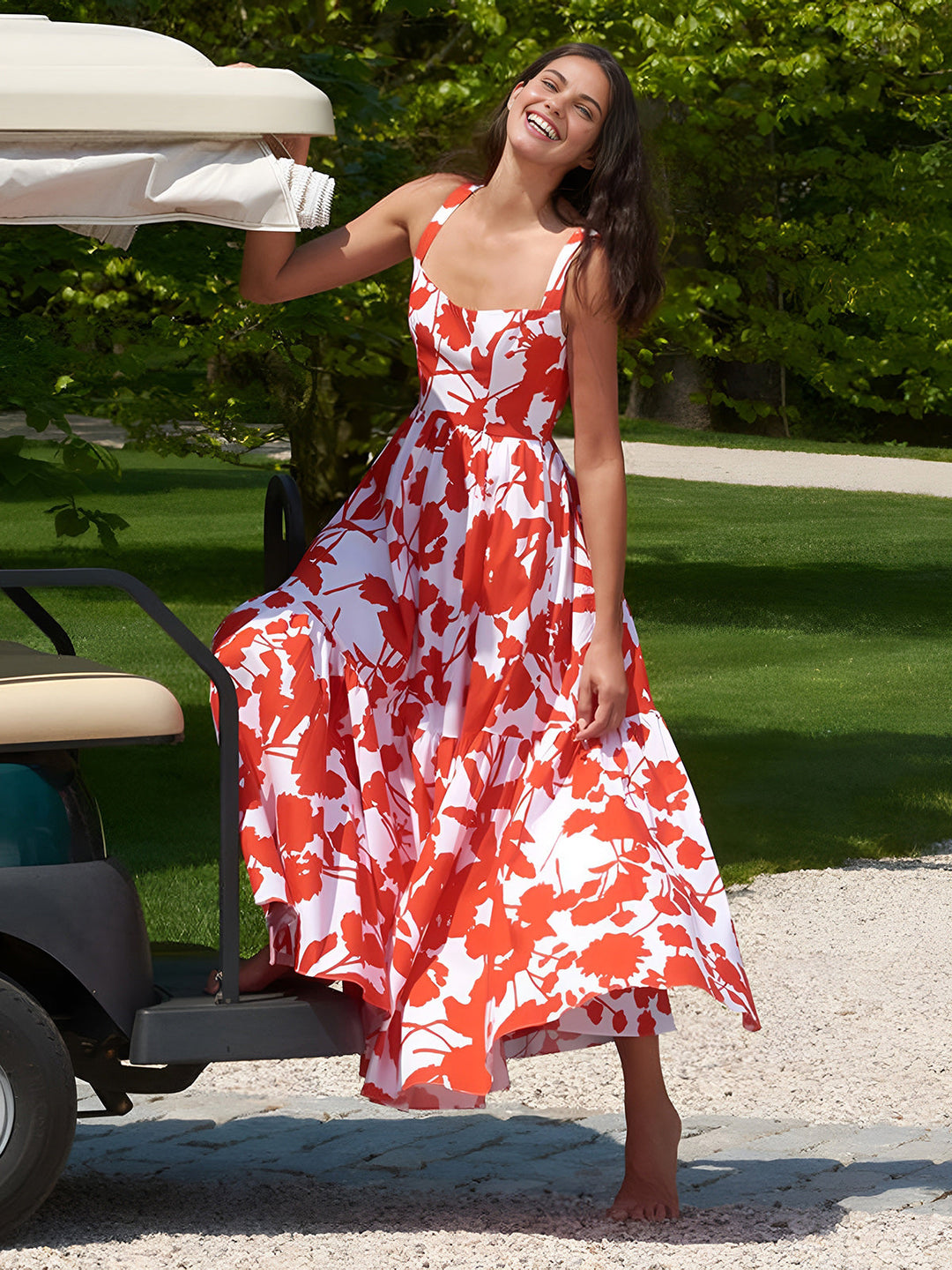 Blühend im Sommer Blumenmuster Cami Maxikleid