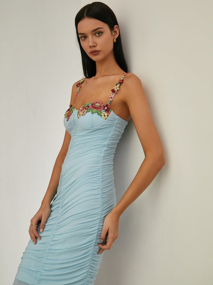 Paradise Blumenbesatz Gekräuseltes Meerjungfrauen-Maxikleid