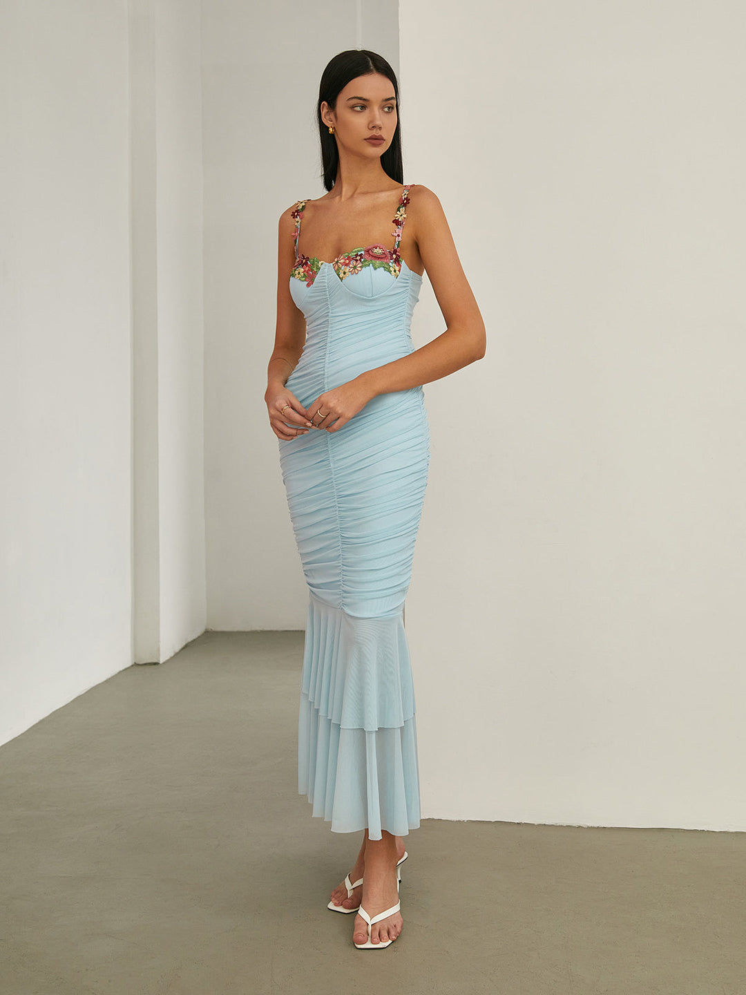 Paradise Blumenbesatz Gekräuseltes Meerjungfrauen-Maxikleid