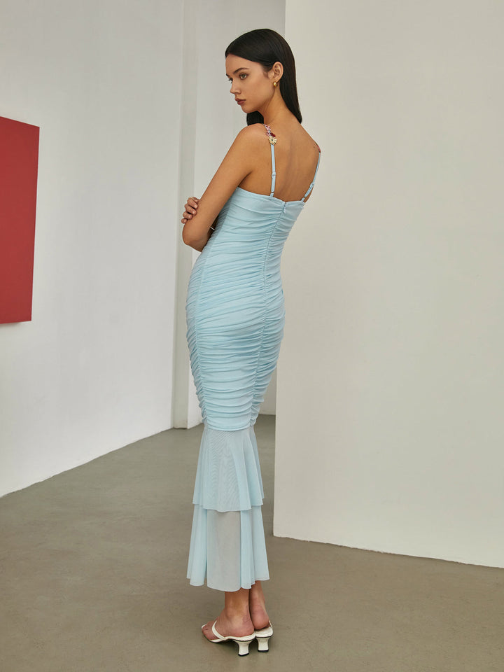 Paradise Blumenbesatz Gekräuseltes Meerjungfrauen-Maxikleid