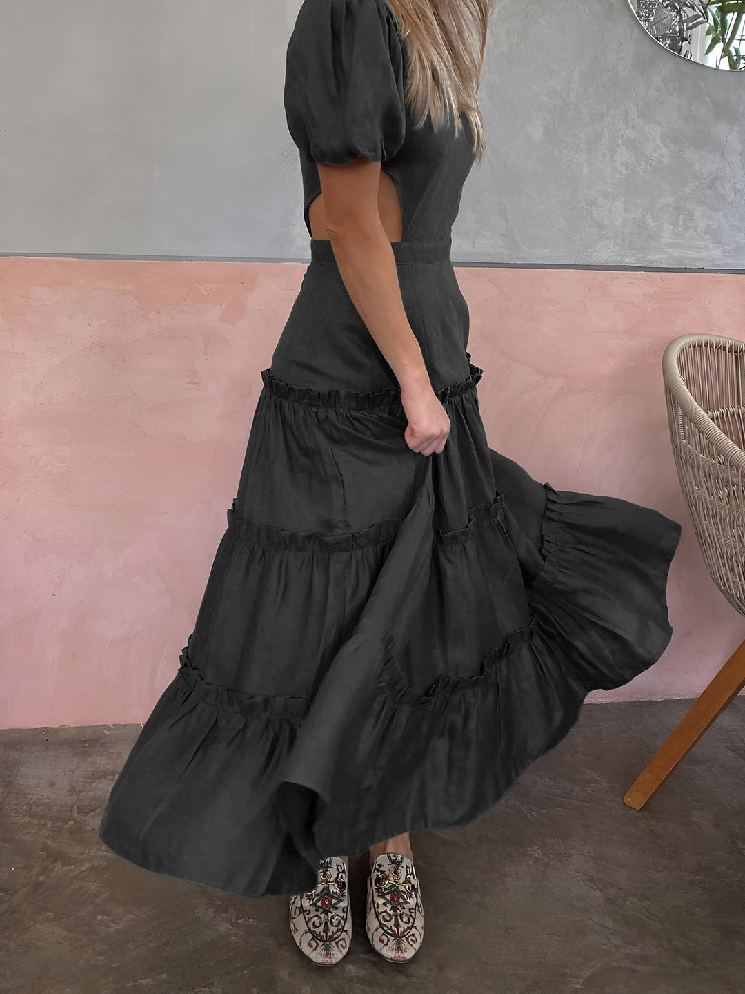 Puffärm Kleid mit Cut-Out