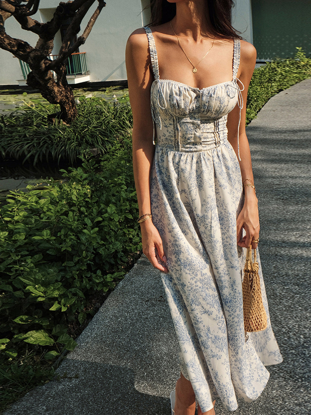 Sapphire Garten Blumen Cami Midi Kleid