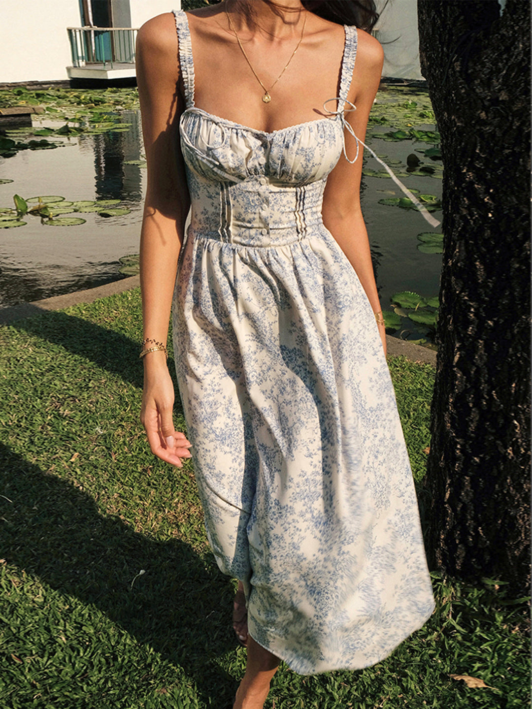 Sapphire Garten Blumen Cami Midi Kleid
