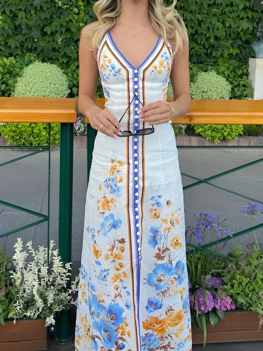 Lässiges Blumenmuster Halfter Langes Kleid