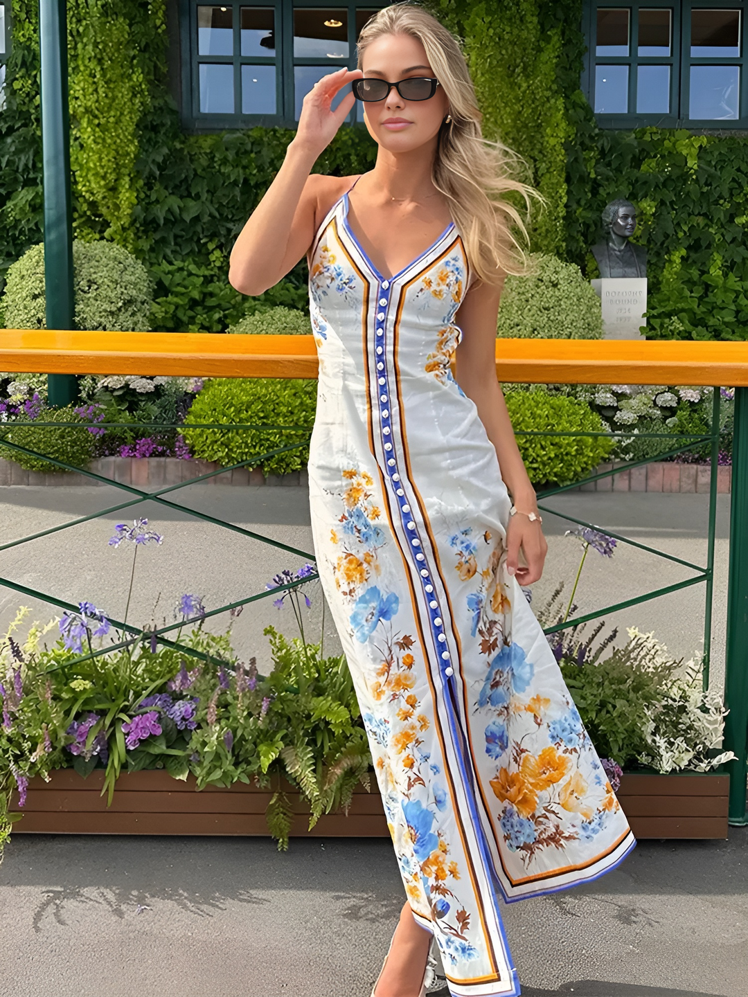 Lässiges Blumenmuster Halfter Langes Kleid