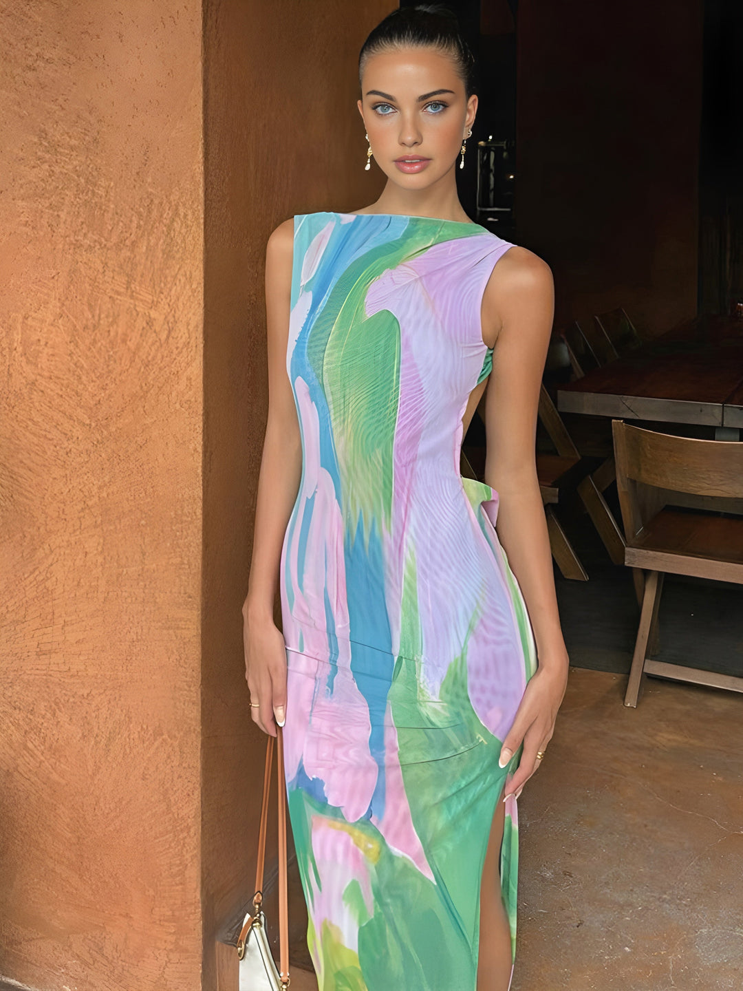 Monet Garten Print Ärmelloses Langes Kleid