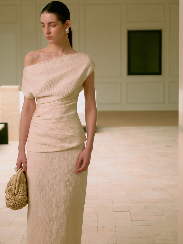 Asymmetrischer Rundhalsausschnitt One-Shoulder-Shirt mit Falten