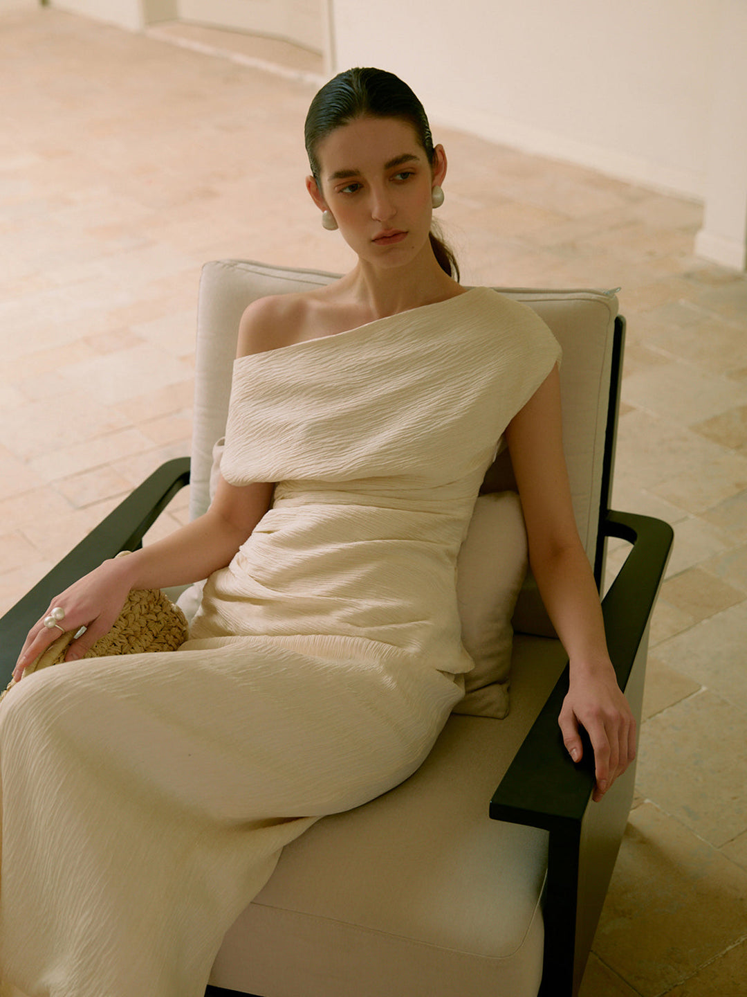 Asymmetrischer Rundhalsausschnitt One-Shoulder-Shirt mit Falten