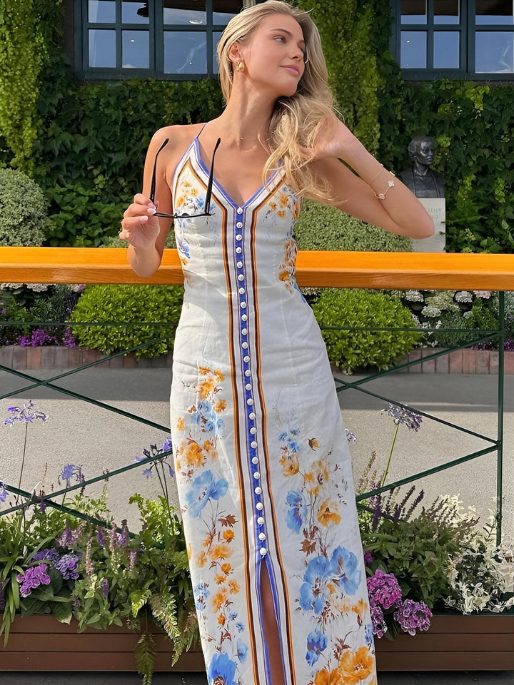 Lässiges Blumenmuster Halfter Langes Kleid