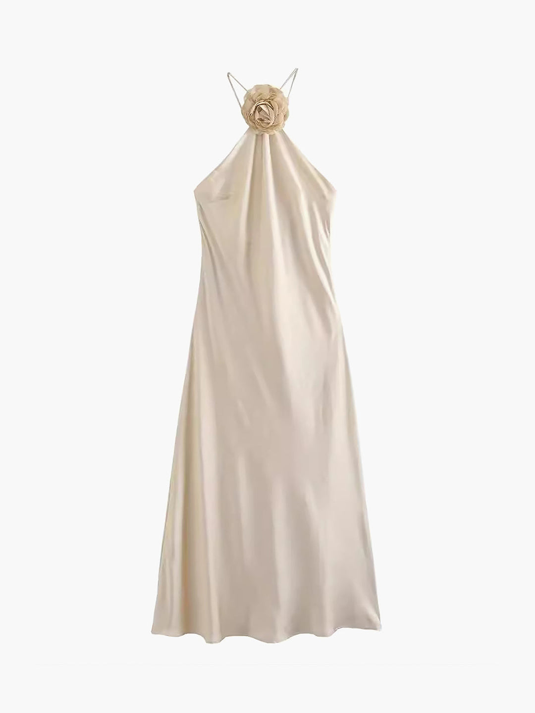 Satin-Rosetten-Dekor-Kleid mit Neckholder, Midi