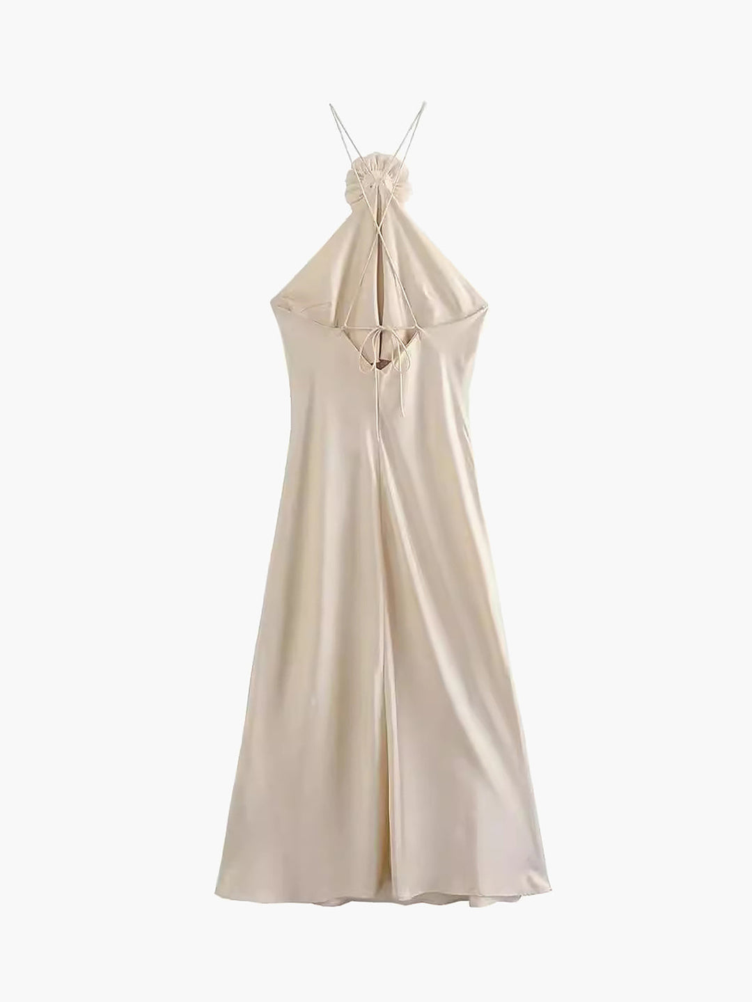 Satin-Rosetten-Dekor-Kleid mit Neckholder, Midi