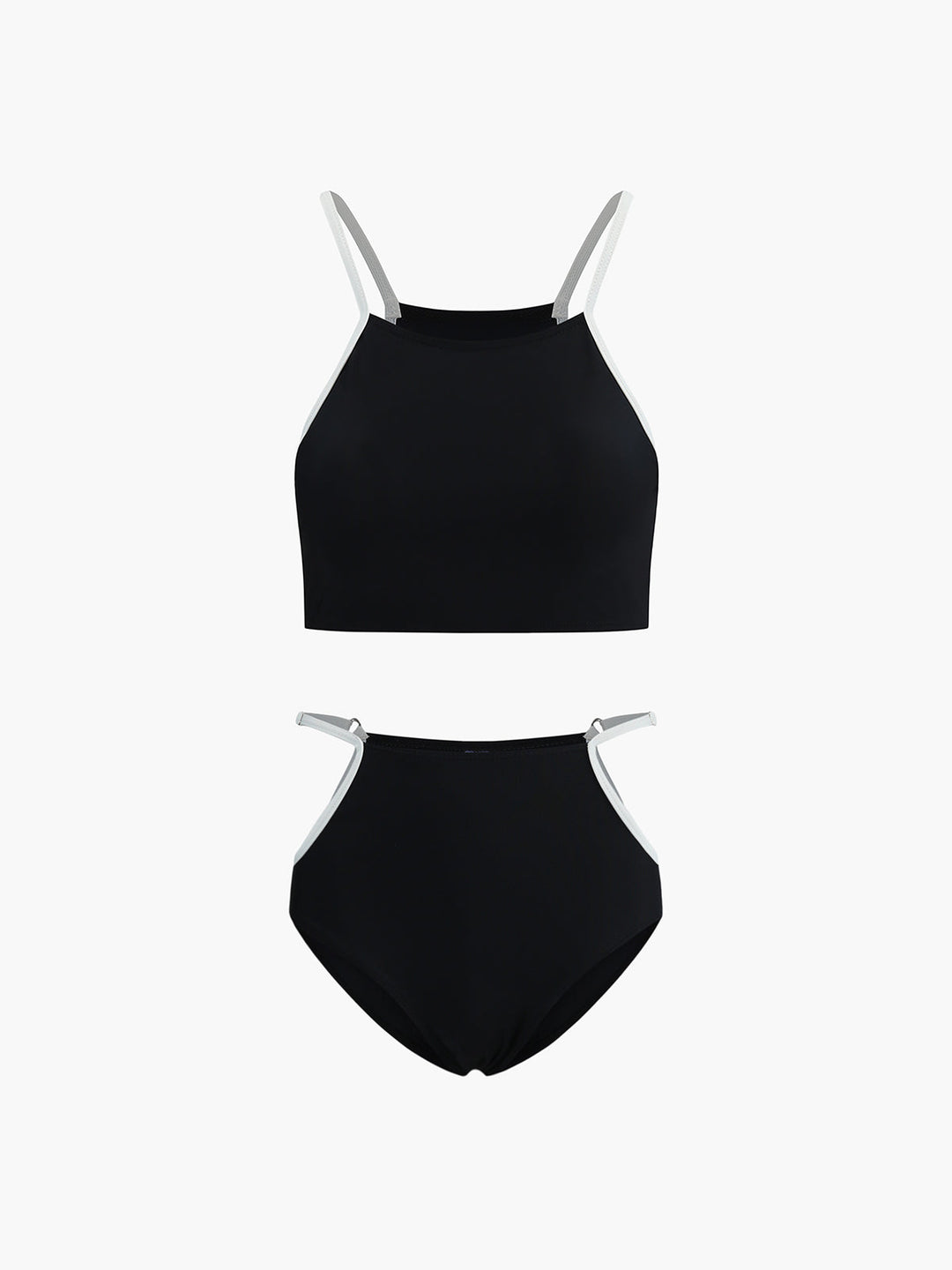 Kontrastbesatz-Bikini-Set mit Ausschnitt